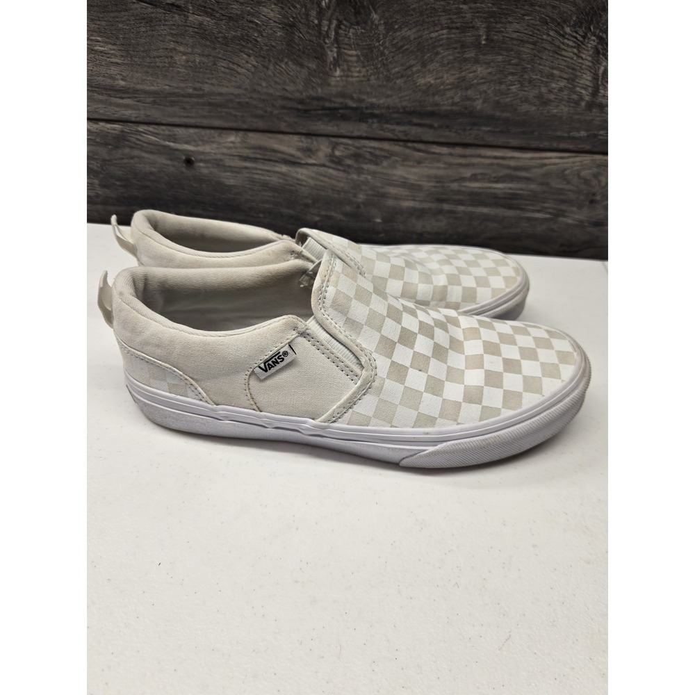 Vans Shoes Youth 5 Boys Off The Wall Check Slip On Sneakers 500714 White Fabric - Picture 4 of 7